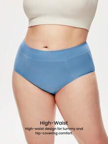 LUVLETTE Plus 2-Pack Airy Cotton High Waist Briefs Waist Tummy Control Women Basic Underwear Panties Set Nude Panties