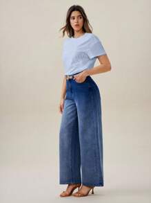 Chiquease Uhlyne Damen T-Shirt aus Baumwolle, einfarbig, für den Alltag, lässiges Design, modisch, Basic, bequem, Herbst, minimalistisch, Arbeitskleidung, Lehrerkleidung, Schulanfang, Herbst, neutral, Business Casual, Old Money Style - Babyblau - Übersicht 8