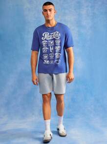 PEPSI X SHEIN 男士休闲街头字母图案短袖T恤，夏季