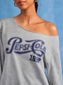 PEPSI X SHEIN 女士休闲日常字母印花斜肩卫衣