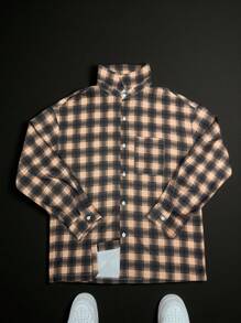 男士休闲格子印花街头潮流衬衫，必备旅行衬衫 - 彩色 - 查看 2