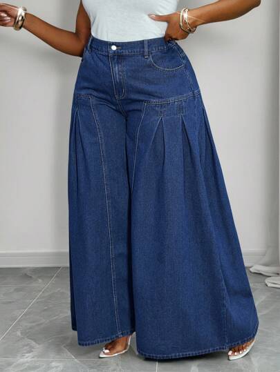 Slaydiva 新款大码高腰宽松阔腿牛仔裤/秋季服装/乡村音乐会服装/乡村音乐会/茶会服装/优雅/音乐会服装/休闲女装/夏季服装/蓝色牛仔裤/女童牛仔裤/原创牛仔裤/外出牛仔裤/Y2K牛仔裤