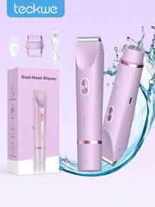 Teckwe Women Bikini Trimmer, Dual-Head Hair Trimmer For Women, 2-In-1 Bikini Shaver With Ceramic Blade Heads & Type-C Charging Port, Electric Razors For Women Pubic Hair,Underarms,Legs,Arms,Face,Purple - Purple - View 1