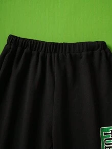 TEENAGE MUTANT NINJA TURTLES | SHEIN Tween Boy Cartoon Turtle Shell Numeral Print Grey-Green V-Neck Sweatshirt & Black Jogger Pants Sports Set - Army Green - View 4