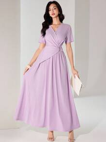 Heiryn Women's Elegant Solid Color Maxi Wrap Dress - Mauve Purple - View 6