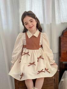 LMoss Kids LMoss Kids Young Girl Woven Contrast Color Polo Collar Casual 2 In 1 Dress Toddler Girl Dress Beige Dress For Kids Girls Autumn Dress Girls Spring Dress French Style Dress Kids Kids Back To School Kids Vintage Style Dress Girls Co Ord Set Girl Clothes Sets Kids Vintage Dress French Style Dress Girls Vintage Style Toddler Dress Toddler Girl Dresses,Fall Dresses,Girls Spring Autumn French Style Dress ,Girls Long Sleeve Dress, Long Sleeves Kids Dress,Fall Dresses Winter