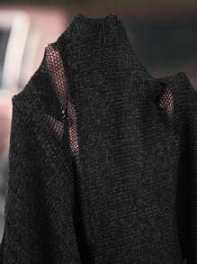 AXEPEAK 男士撞色领短袖休闲宽松针织上衣 - 黑色 - 查看 6