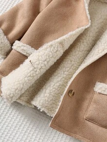 Cozy Pixies Baby Girl Suede Thermal Lined Contrast Color Long Sleeve Hooded Cardigan, Casual & Versatile In Fall/Winter