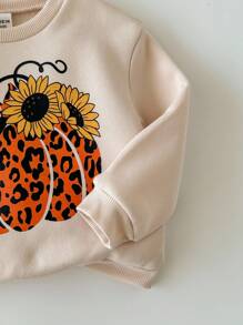 SHEIN 两件套可爱图形字母和图案长袖套头衫，适合秋冬和万圣节 - 米色 - 查看 4