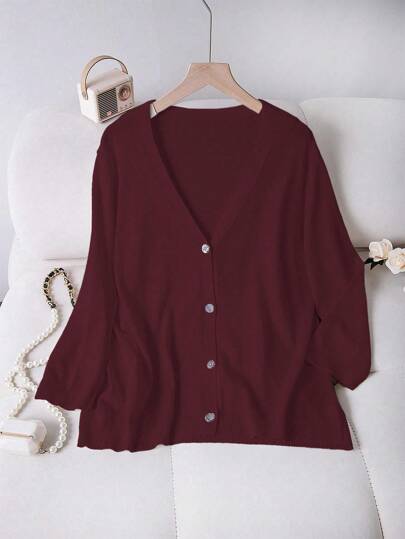 Linhara كارديجان بألوان سادة قابل للاستخدام متعدد الأغراض، مقاسات كبيرة