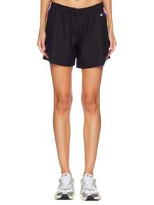 Champion 女士字母印花松紧腰宽松休闲短裤 - 黑色 - 查看 1