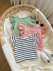 Baby Girl 3pcs Ruffle Trim Tee - Multicolor - View 2