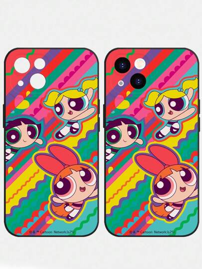 THE POWERPUFF GIRLS X SHEIN 1pc Cute And Creative Cartoon Collaboration, High-End Texture, Simple, Fully Transparent, Shockproof And Fashionable Phone Case, Halloween And Christmas Gift,Compatible With IPhone