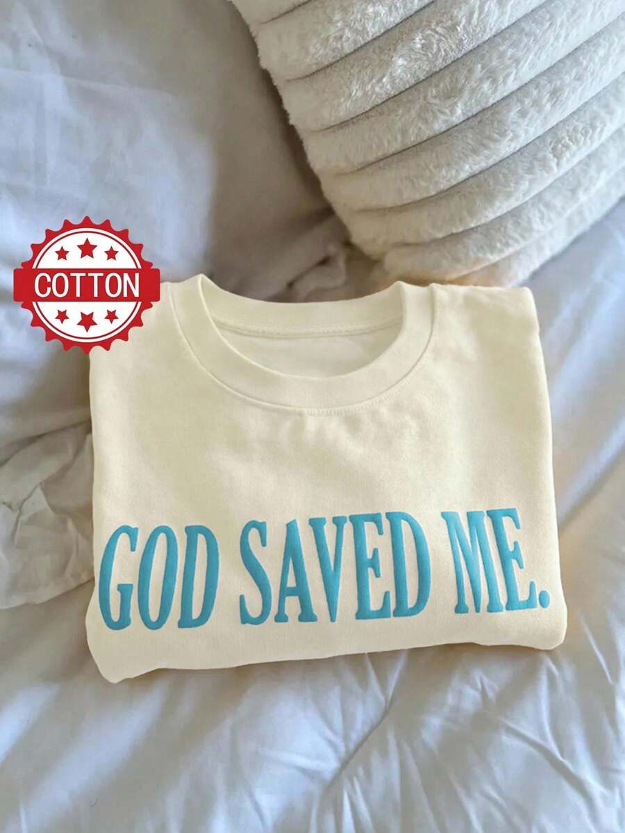 INAWLY 基督教励志泡泡袖运动衫、宗教服饰、圣经经文印花圆领 T 恤（女士） - 杏色 - 查看 1