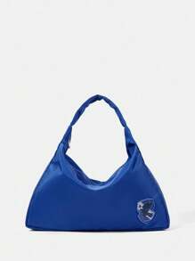 HARRY POTTER X SHEIN Women Casual College Style Animal Badge Embroidery Large Capacity Shoulder Bag - Blue - View 2