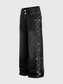 ROMWE MEN Street Life Herren Jeans mit bunter Diamant-Gürtelschlaufe und weiter Passform