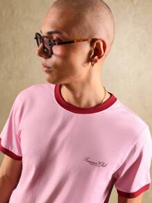 SUMWON 街頭風 Ringer T-Shirt 工作室地址印花 夏季優質純棉 T-shirt 時尚休閒上衣 中性設計 復古美學 經典必備 都市風 - 彩色 - 查看 4