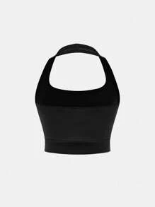 SHEIN Tween Girls' Fitted Casual Minimalist Comfortable Sleeveless Activewear - Black - View 2