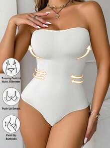 Snug Zone 1 st Sömlös kroppsdräkt för kvinnor, axelbandslös midje- och magformare med anti-halk, enkelpack - Vitt - Visa 3