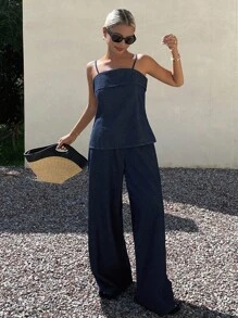 DAZY 女式宽松牛仔连体裤，夏季 - 藍色 - 查看 2