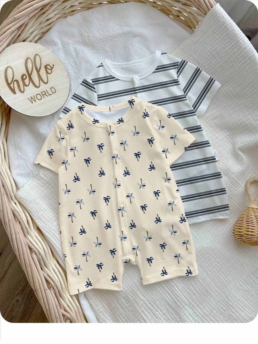 SHEIN Newborn Unisex Printed Romper Suitable For Summer - Multicolor - View 1