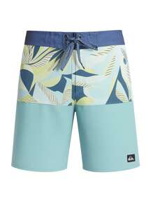 Quiksilver Men's Contrast Color Block Geometric Pattern Casual Beach Shorts, Loose Fit With Drawstring - Blue - View 4