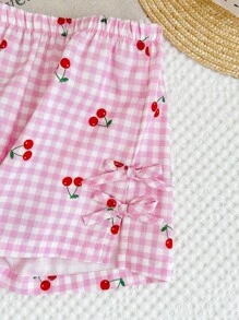 SHEIN LMoss Kids LMoss 女婴两件套 女婴格子圆领无袖上衣和短裤套装 樱桃图案婴儿服 樱桃图案女婴服 粉色格子樱桃图案婴儿服两件套 女婴樱桃图案婴儿服 女婴夏季服 樱桃印花婴儿服 粉色格子婴儿套装 女婴两件套 - 粉色 - 查看 5