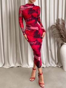 Lavishia Women's Mesh Printed Elastic Knit Dress - Multicolor - View 5