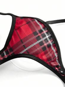 4 件套优雅细肩带格子角色扮演套装过膝袜女学生角色扮演服装，适合狂欢派对 - 紅色 - 查看 4