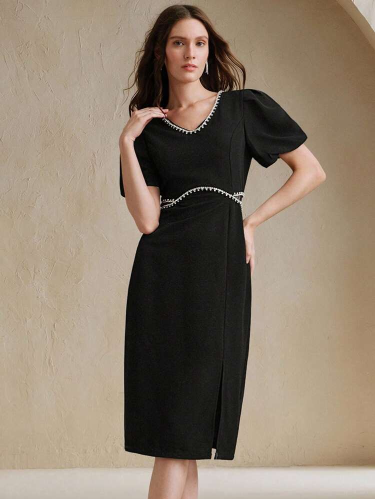 Anewsta Elaire Elegant & Fashionable Handmade Crystal Waist Hollow Out Women Short Dress, Summer