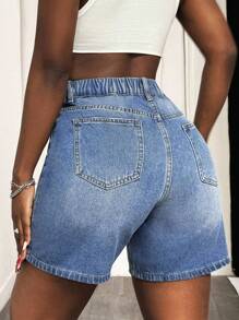 SHEIN SXY Plus Size Women Distressed Denim Skinny Sexy Shorts, Spring Spring Outfits For Women Festival Outfits Bermuda Shorts - Blue - View 2