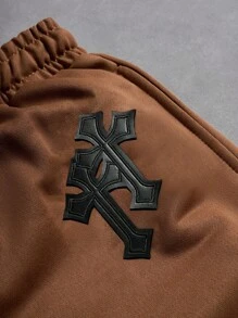 PAVTROS Men's Cross Print Drawstring Waist Pocket Casual Shorts - Coffee Brown - View 4