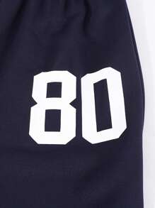 Sparklyn 少女数字印花短袖上衣和直筒裤休闲夏季两件套 - 藏蓝色 - 查看 8