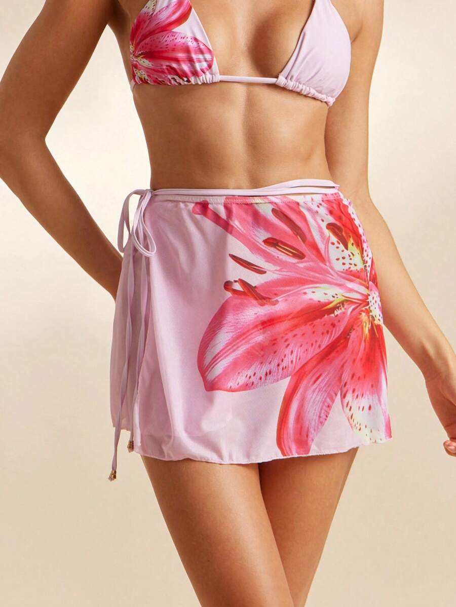 L'Amorae 优雅夏日度假裹身花朵迷你裙罩衫 - 彩色 - 查看 1