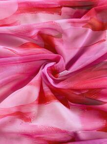 SHEIN x Eduarda Gutierrez Soleia Women's Bohemian Tie-Dye Floral Print Knit Mesh Halter Backless Tie Front Decorative 3D Flower Vest And Mini Ruched Skirt Set, Suitable For Party, Date, Afternoon Tea, Beach, Carnival, Summer Outfitting, Can Be Worn Inside Or Outside Pink Beach Outfit Pink Vacation Outfit Two Piece Beach Set Beach Skirt Set - Multicolor - View 7