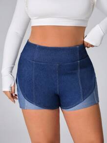 Flexra سروال جينز قصير متسع للخصر مرن للنساء من المقاسات الكبيرة - الأزرق - مشاهدة 6