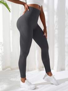 Easithlete Quần bó tập yoga liền mạch dệt kim kiểm soát bụng nâng mông thoáng khí nhanh khô quần bó thể thao có cạp chun rộng quần bó tập luyện bằng vải thun Spandex - Màu xám đen - Xem 3