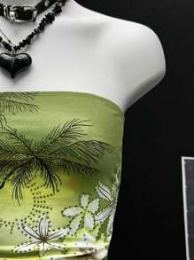 SHEIN Unity Parte superior bandeau de mujer con estampado tropical y decoración de rhinestones - Multicolor - Ver 5