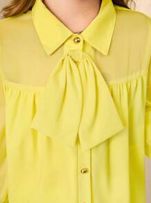 Tween Girls Chiffon Yellow Polo Collar Shirt And Casual Pants Set, European And American Street Style, Suitable For Spring/Autumn - Multicolor - View 6