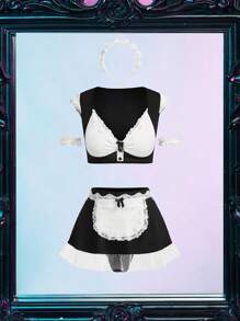 Fantasy Costume 6件套女士性感黑白女仆装套装 - 黑與白 - 查看 4