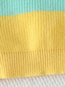 SHEIN 女童条纹长袖针织毛衣，现代简约设计 - 黃色 - 查看 4