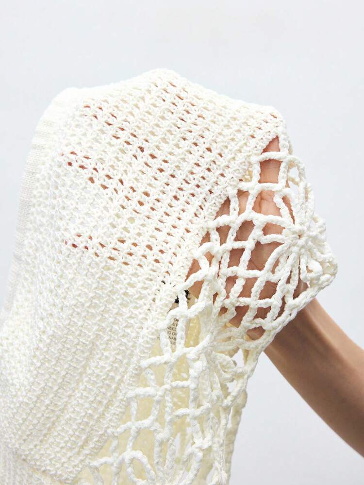 SHEIN Maija 2025 Nueva primavera verano Mujer Suéter de flores a crochet hueco de hombros caídos, apropiado para boda invitado, brunch, festival musical, fiesta casual, elegante, vacaciones, graduación, uso diario, versátil