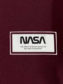 EURMUSE Men Letter Printed Waffle Fabric Regular T-Shirt & Pants Set - Burgundy - View 5