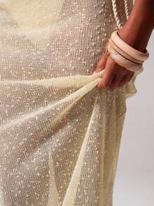 Musera Resort Low Rise Sequin Knit Maxi Skirt Only Boho Ibiza Cute Sexy Vacation Summer Beach Swimwear Cover Up Girly Pastel Spring Elegant Bridal Hen Do Bachelorette Wedding - Yellow - View 6