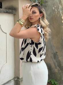 Jeta Ari Women's Elegant Floral Print Cap Sleeve Blouse For Daily & Vacation Wear, Summer,Sleeveless Tops