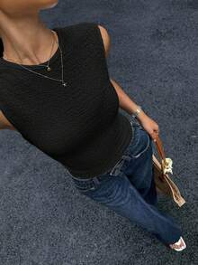 Siren Gaze Áo ba lỗ nữ All Match Multi-Mat Textured Slim-Fit, Mùa hè - màu đen - Xem 3