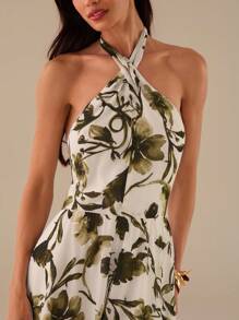 Lilora Women's Elegant Floral Print Halter Neck Mid-Length Dress, Halter Neck Dress For Woman, Long Dress Summer Women, Floral Maxi Dress, Women Vacation Dresses Maxi Dress Women Halter Neck Dress For Women - Multicolor - View 2