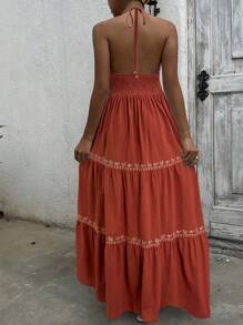 SHEIN EZwear Váy cổ yếm dệt Bohemian màu nâu gỉ sét dành cho nữ - Rỉ Nâu - Xem 3