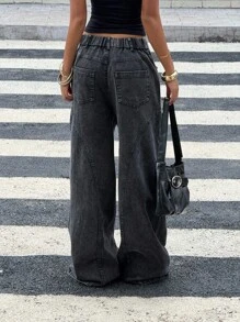 Muchica Quần ống rộng dáng rộng có túi hộp thường ngày dành cho nữ, đa năng - màu đen - Xem 2