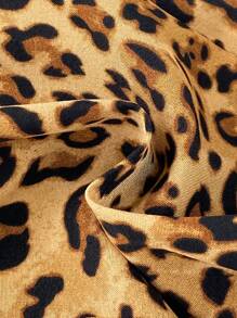 SHEIN 2pcs Set: Loose Casual Leopard Print Wide Leg Pants And Solid Black Wide Leg Pants - Multicolor - View 3